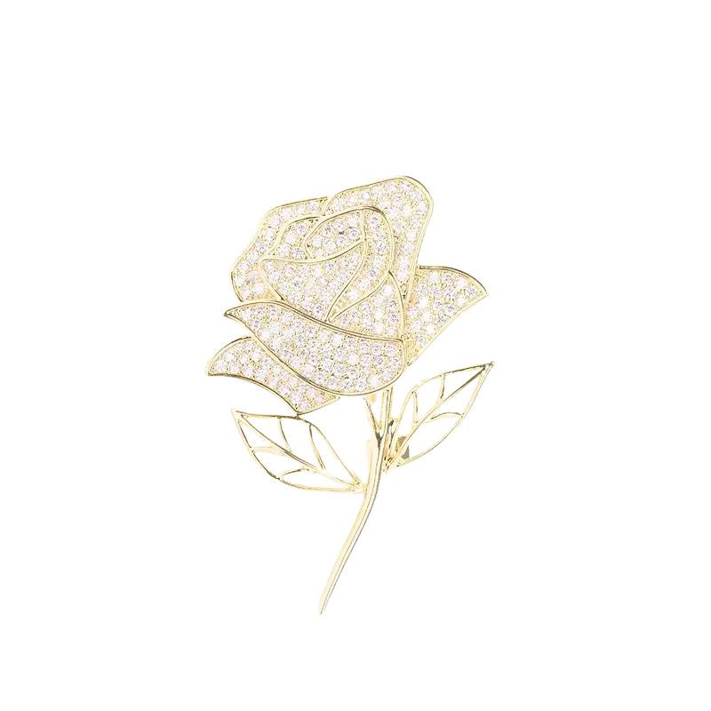 Elegant Rhinestone Rose Brooch for Women's High-End Fashion Commute