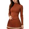 Womens Tennis Sport Set Long Sleeve Zipper Collar Skirted Outfit Striped Pleated Gym Workout Suit
