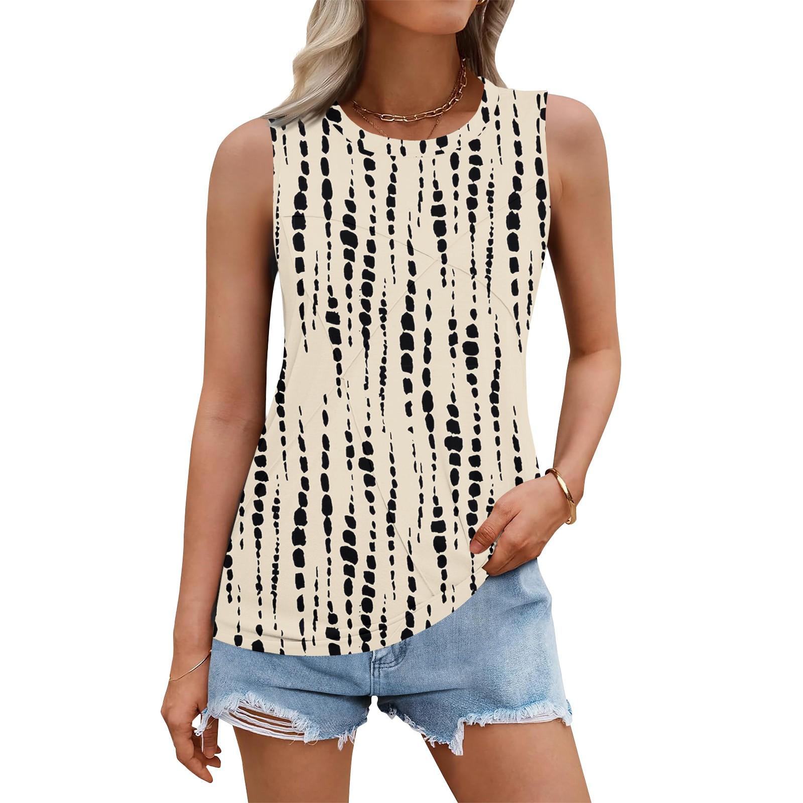 

Женский летний жилет, свободная плиссированная рубашка с круглым вырезом, повседневный топ без рукавов XXXL бежевый