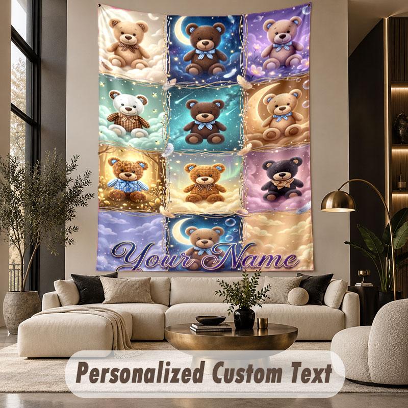 Orsacchiotto di peluche (342) Arazzo Personalizzato con Tema Testo Nome Personalizzato Appeso a Parete Arazzo Decorazione per la Casa Tessuto di Sfondo
