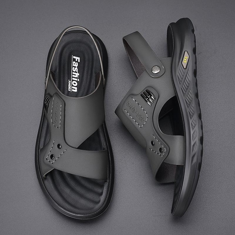 Fashion Summer New Designer Leather Sandals for Men Fashion Casual Solid Color Beach Shoes Male Anti-slip Dual-use Slipper Shoes Man