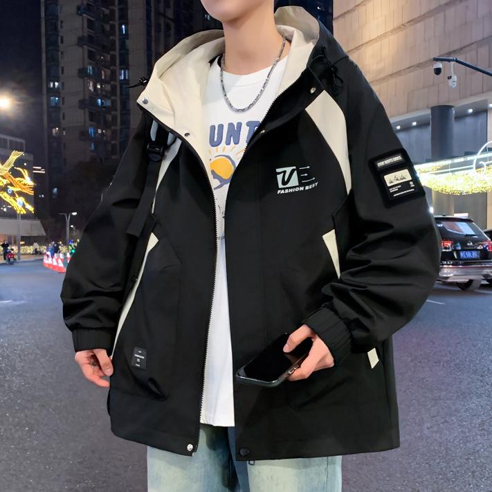 2025 Spring Men's Trendy Hong Kong Style Hooded Jacket - Fashionable, Versatile, Loose-Fit for Youth & Students