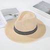 Men Summer Fisherman Hat Hollow Straw Weaving Full Face Sun Protection Wide Brim Western Cowboy Hat with Black Ribbon Decor Foldable Beach Hat