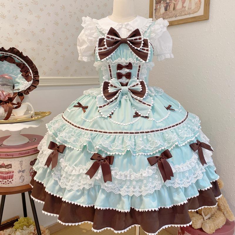 Summer Sweet Lolita Dress Cute Princess Lace Sweet Laminated Long
