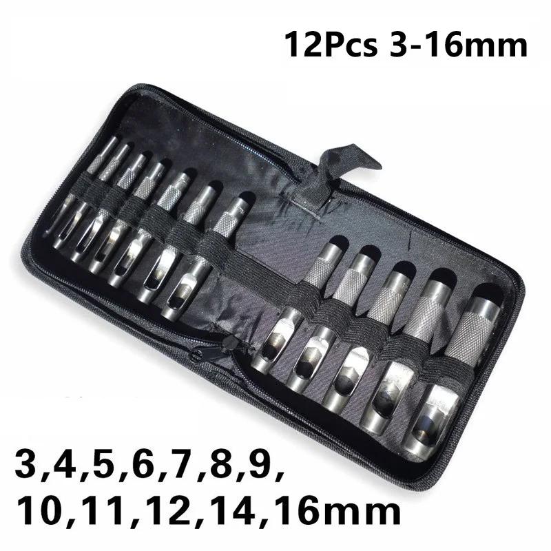

12PC 3-25MM Leather Punch Set Hollow Punch Hole Puncher For Belt Canvas Bag Round Punch Leather Crafting Fabric Work