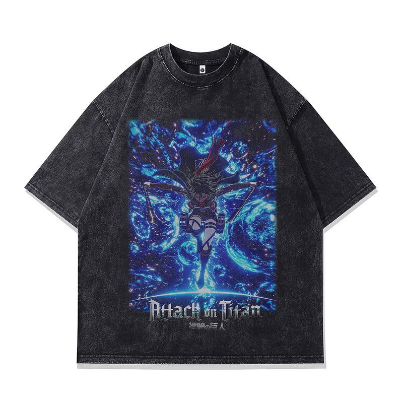 Men'S T-Shirt Couple Casual Dark Animation Digital Printing 230G Cotton Washed Short Sleeve T-Shirt Men'S