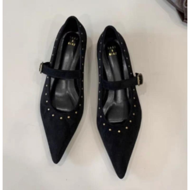 Fashion New Style Fashion Luxury Square Heel Ballet Flats Solid Buckle Strap Shoes Female High Quality Concise Flats Zapatos Mujer