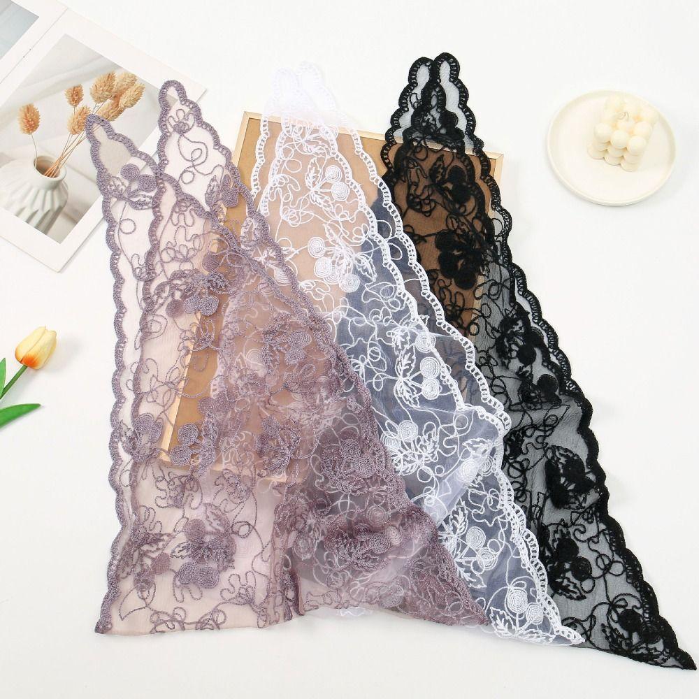 Solid Color Foulard Bandana Embroidery Hair Scarf Headband New Lace Scarf  Women