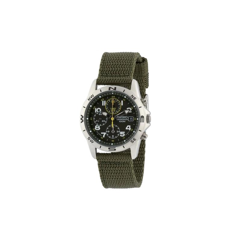 

SEIKO 100 meters waterproof casual Quartz nylon strap men s watch green dial SND377R зелёный