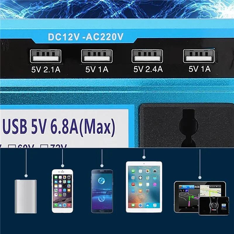 Modified Sine Wave Inverter 3000/4000/5000W Voltage Transformer 4 USB Ports LCD Display DC 12V/24V TO 220V Inverter Converter
