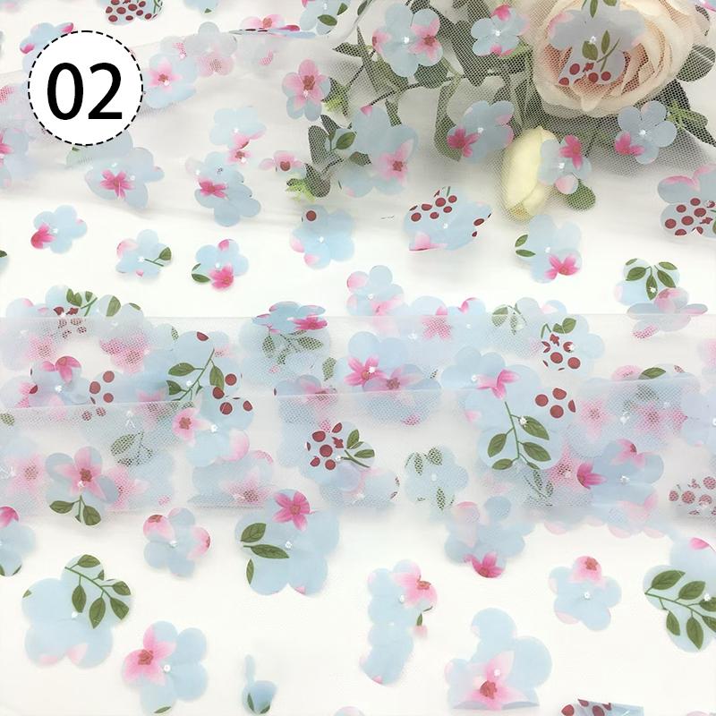 100X130cm 3D Floral Print Fresh Mesh Embroidery Fabric Dress Shawl Hair Accessorie Diy Sewing Supplies Crafts Fabric