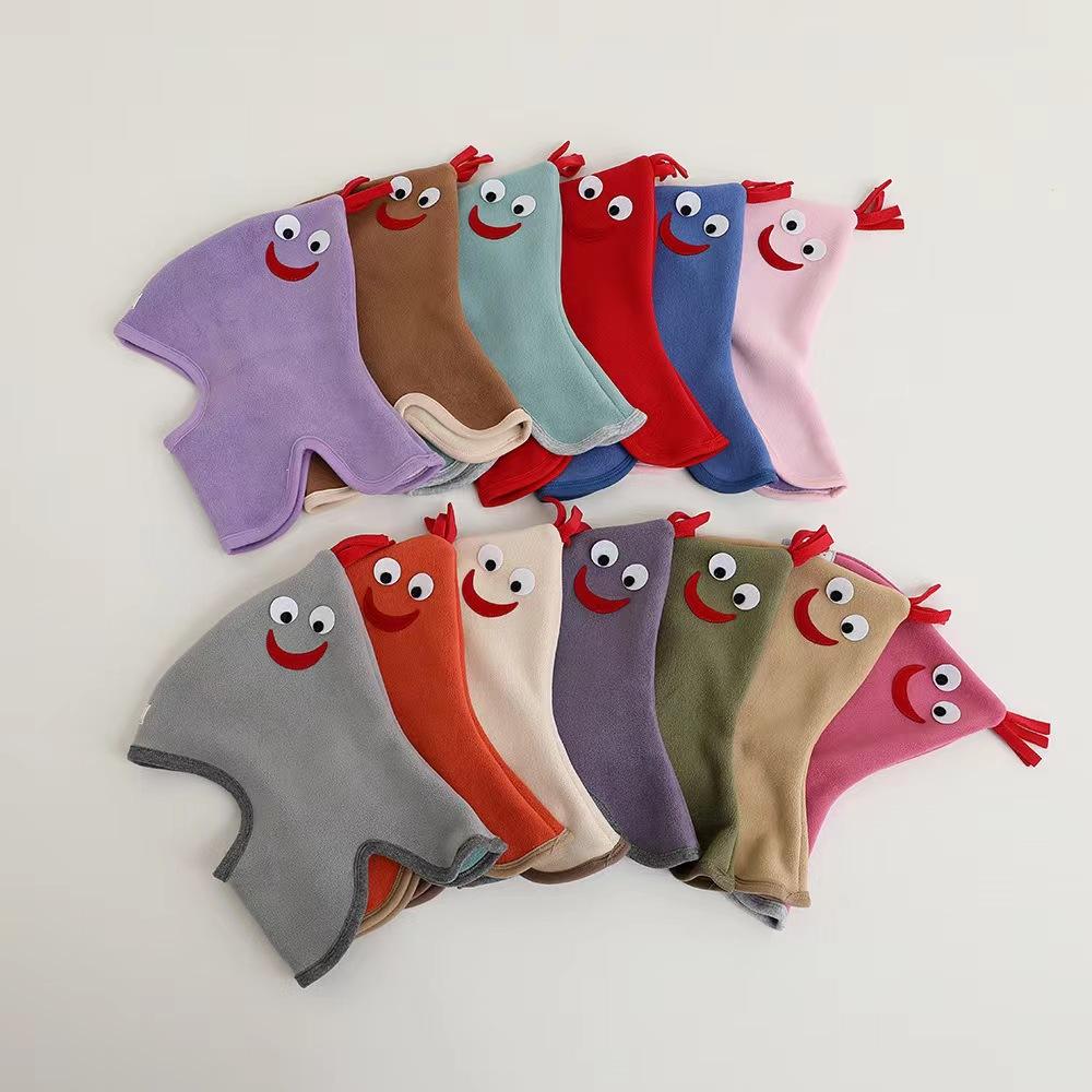 Niedliche Babymütze, Schal, einteilig, weiches Fleece, Herbst/Winter, Kinder-Beanie, warme Ohren, Nackenschutz, Cartoon-Kinderkappe