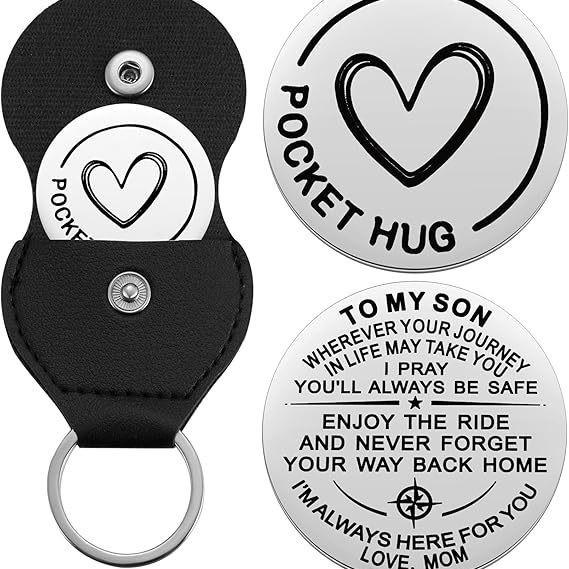 German Inspirational Lucky Charm Cross Keychain - Stainless Steel & PU Leather