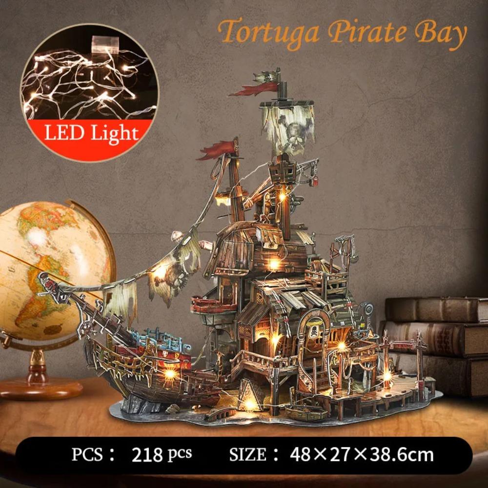 Puzzle en Papier 3D Bâtiments Tridimensionnels Baie des Pirates Tortuga Modèle Puzzle DIY Jouets d'Assemblage pour Enfants Cadeaux de Noël Casa