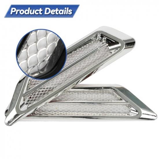 2Pcs Silver Chrome Auto Car Accessories Air Flow Fender Side Vent Sticker Trim | Easy Installation | Xukey | Aftermarket