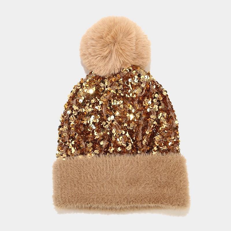 Womens Autumn Winter Round Top Knit Hat With Removable Pom For Windproof Warmth Khaki