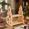 Holiday Home Decoration Christmas Tree Shaped Wooden Storage Shelf 2‑Tier Desktop Display Rack with Table Centerpiece Xmas Stickers Rustic