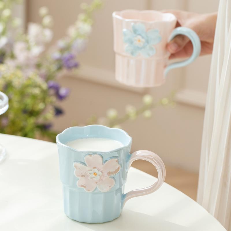 Pearl Glaze Hand-painted Relief Mug Home Office Light Luxury High-end Ceramic Water Cup High Value Cross-border Cup
