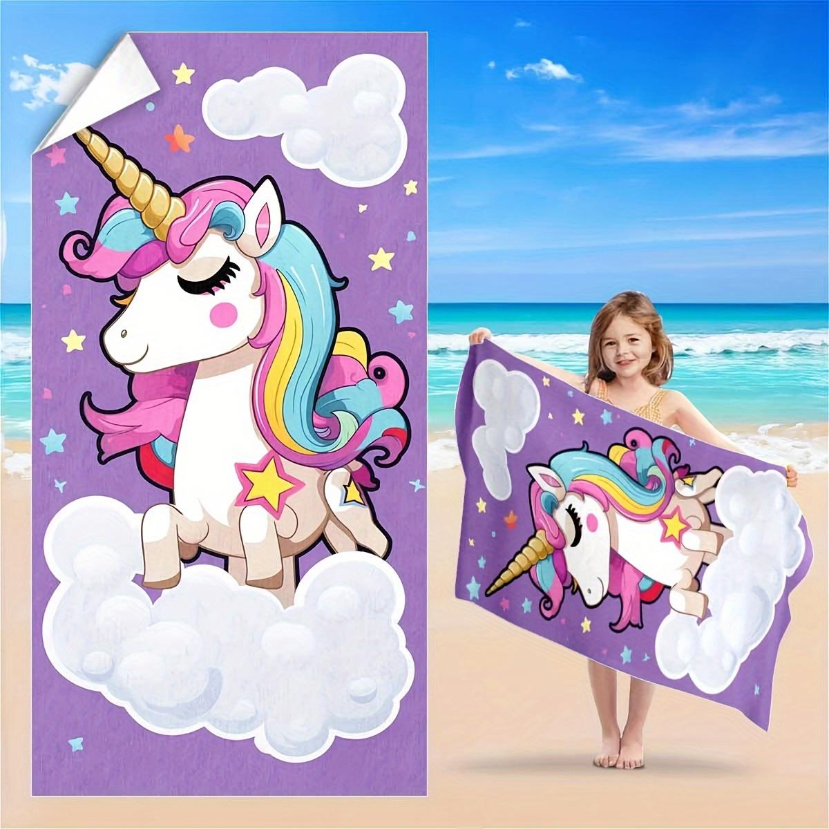 

Cartoon Unicorn Summer Beach Towel, Purple Rainbow Clouds Flat Print, Girls Outdoor Travel Pool Party Birthday Gift for Kids W40*H60(CM)