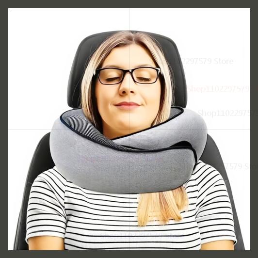 

Portable Travel Neck Pillow Memory Foam U-Shaped Snail Style Adjustable Soft Sleep Pillow For Car Plane Train Sleep Support сірий