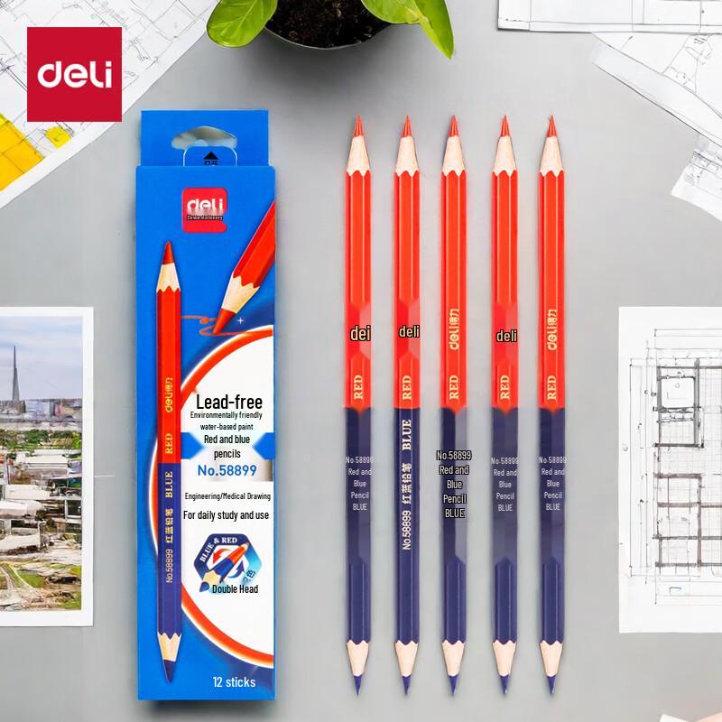 Deli Red & Blue Dual-Head Drawing Pencils