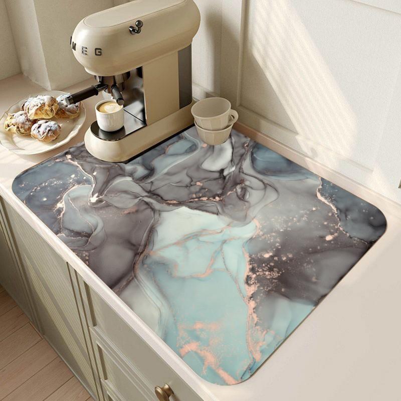 Marble Coffee Maker Mat Dish Drying Mat for Kitchen Marble Dishes Pad Dish Drainer Rack Mats Absorbent Fast Dry Kitchen