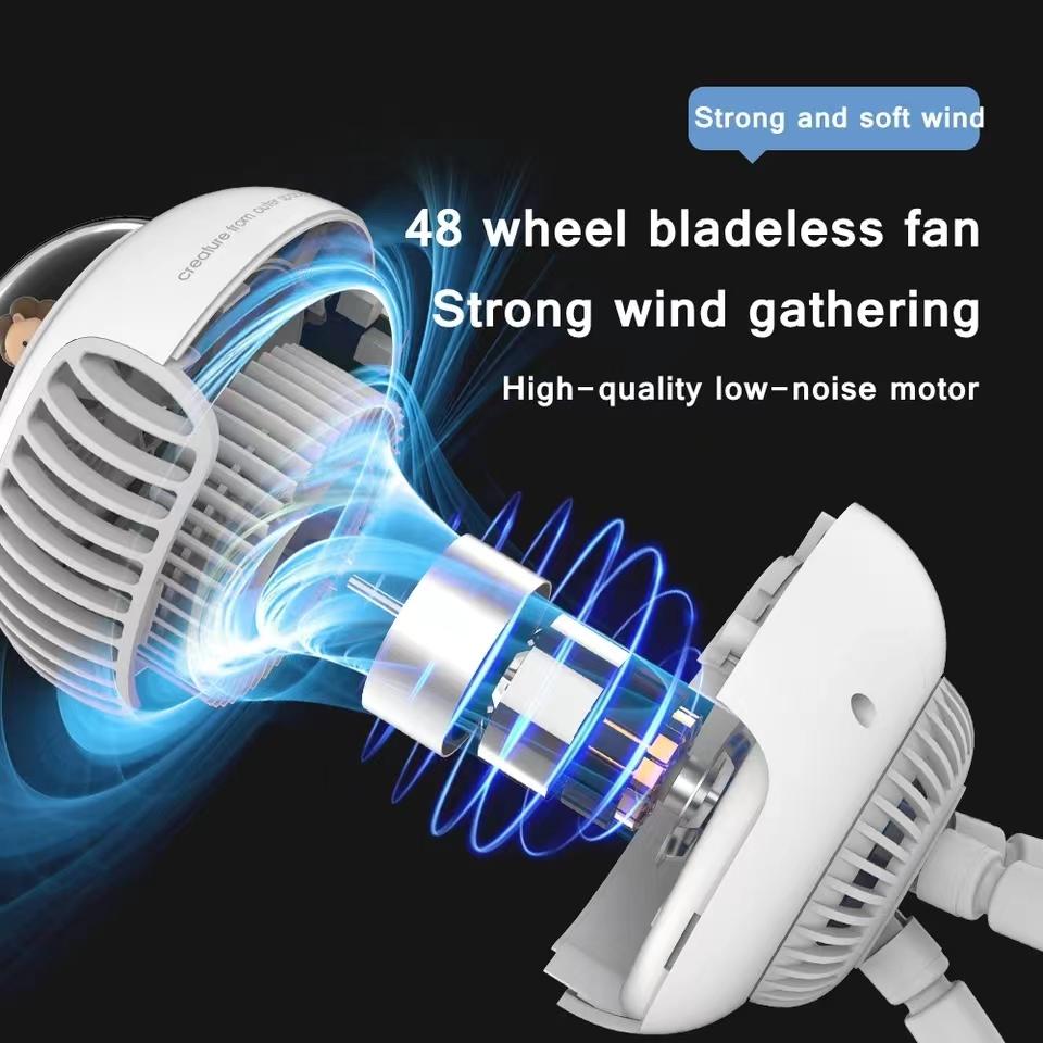 USB Flexible Air Conditioner 3600mAh Chargeable Stroller Cooling Fan 130° Auto Rotation 4-gear Wind Handheld For Outdoors Quiet