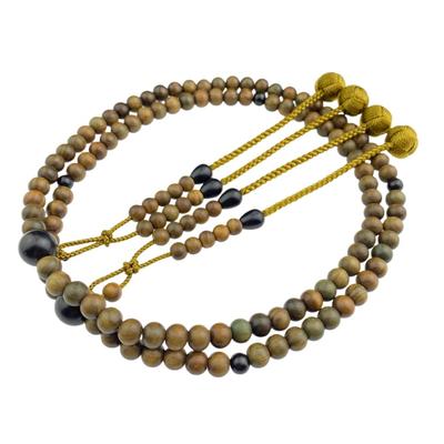 WONDERFUL LOTUS Shingon Buddhism Prayer Beads for Green Wood Ebony Sanskrit Genuine Prayer 108 Tree of Bead Bag Shaka Different Honren Assorted