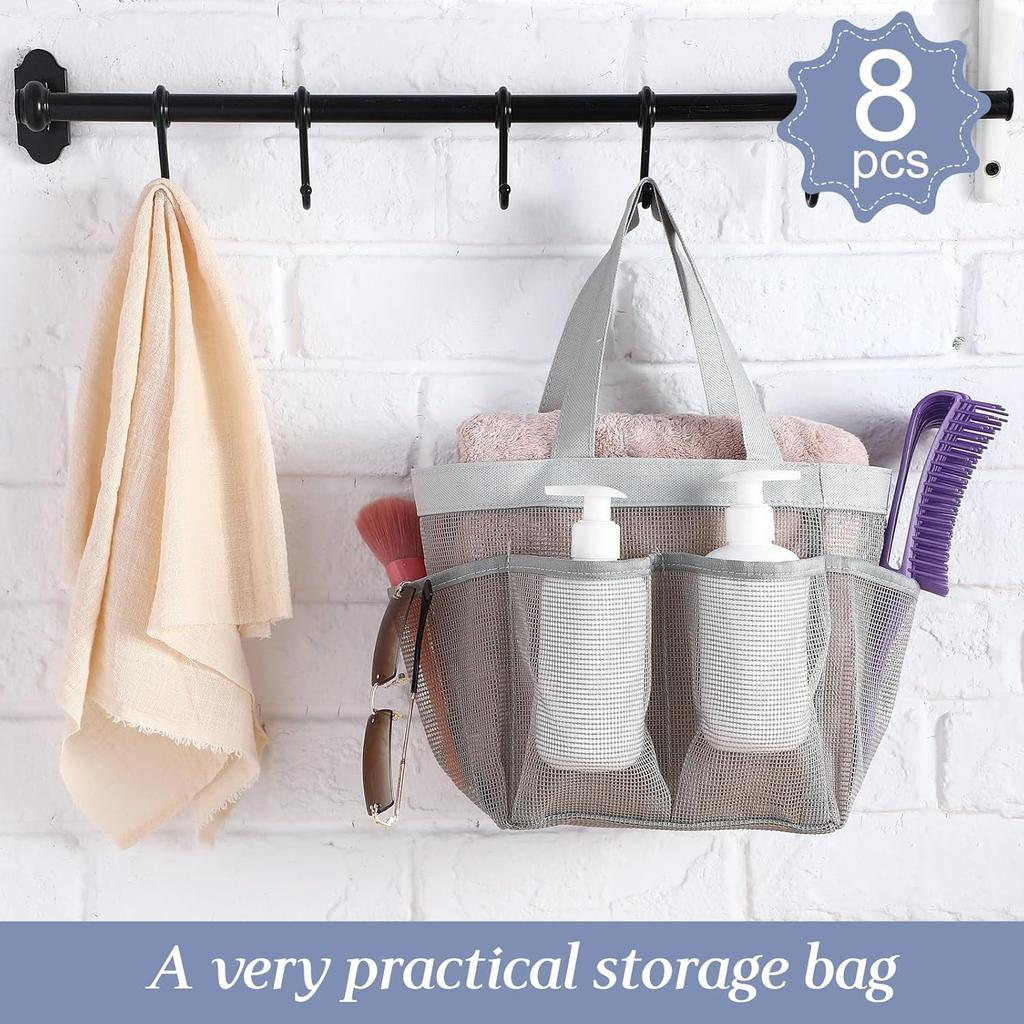 8 Packs Mesh Shower Caddy Portable Large Shower Caddy Dorm with 8 Pockets and Handles Quick Dry Shower Bags Hanging Bath Bag Dorm Room College