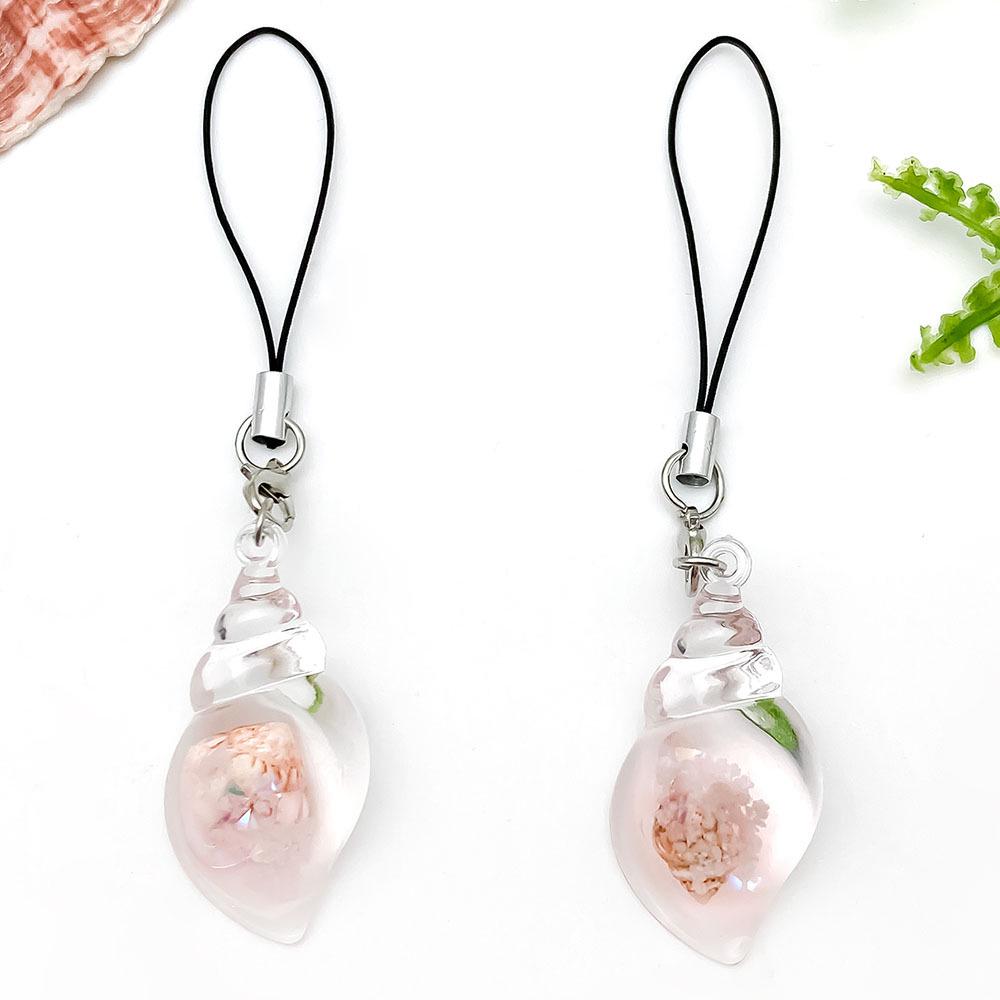 Ocean Series Transparent Pink Resin Conch Phone Lanyard & Keychain Pendant