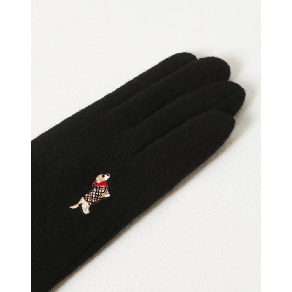 Daks Black Wool Dachshund Embroidery Smartphone Touch Gloves Dcgv5f203bk