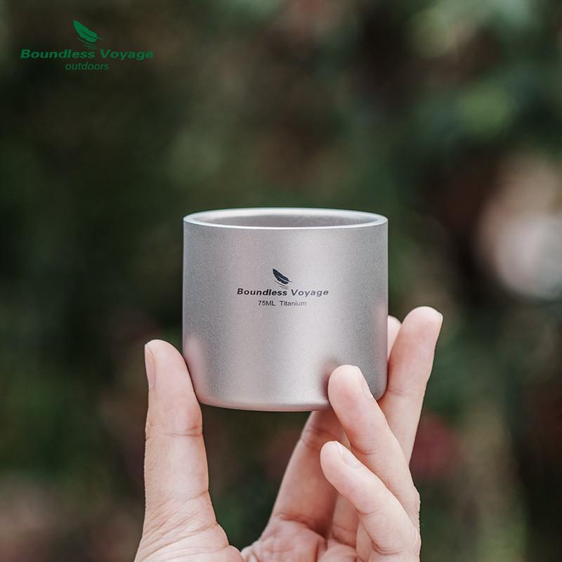 Titanium Double Wall Insulated Tea Cup 75ml Lightweight Heat Resistant Travel Mug Gongfu Coffee Beer