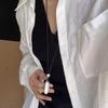 Minimalist Matte Metal Water Drop Pendant Necklace for Women Personality Wax Rope Long Adjustable Sweater Chain Design Jewelry