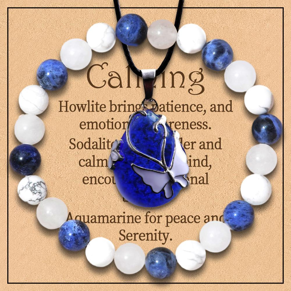 2 Piece Stylish Jewelry Set, Balancing Mood Bracelet Sodalite and Aquamarine Beaded Bracelet for Any Occasion