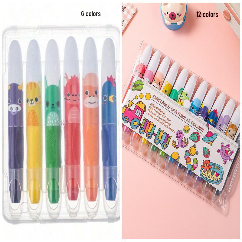 Разноцветные вращающиеся мелки без беспорядка - Водорастворимые, большой емкости, для рисования маслом для детей Red Series 6 Colors A (Zodiac Series)