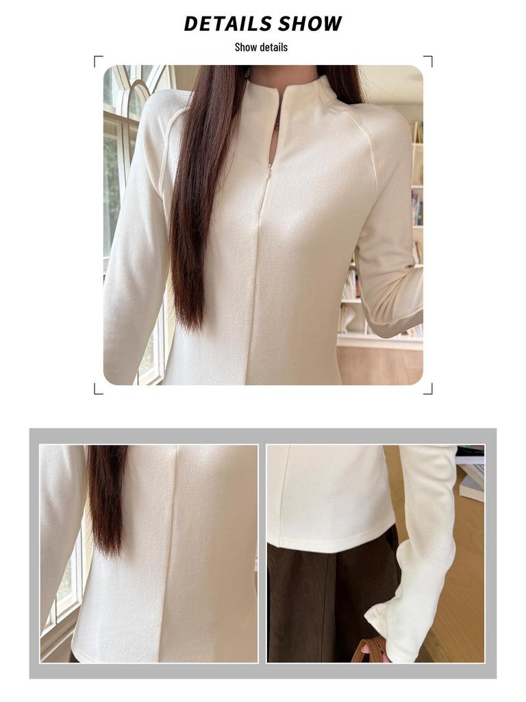 Women's Fleece-Lined Half-Zip Turtleneck Long-Sleeve Base Layer for Autumn/Winter