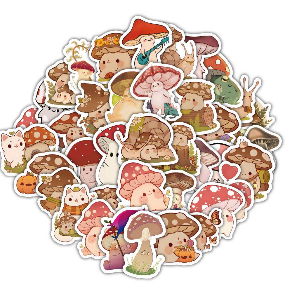 60pcs Cute Cartoon Mushroom Stickers - Creative, Waterproof, for Children's Diaries