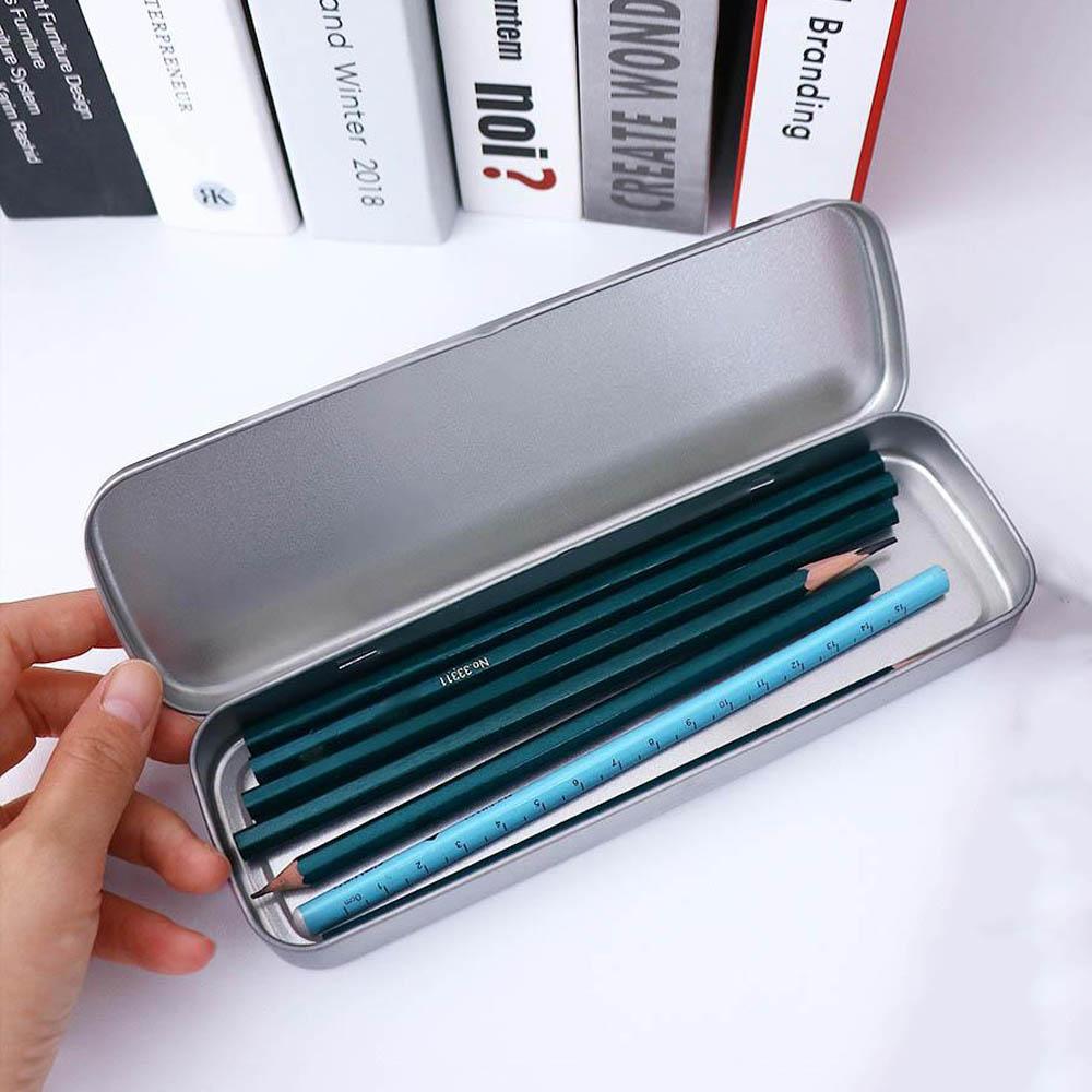 Simple Metal Pencil Case Aluminum Stationery Boxes Tin Pen Box Multifunction Storage Box Stationery School Supplies Gift for Kid