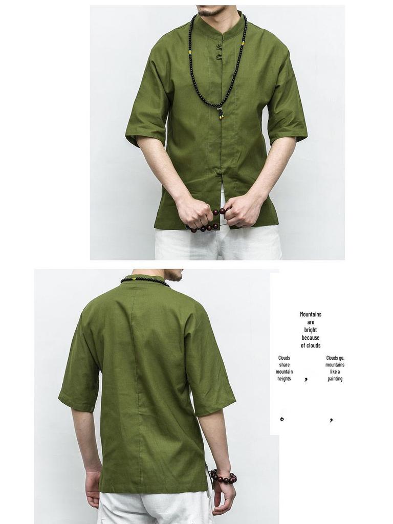 Men's Plus Size Chinese Style Linen Short Sleeve Shirt with Frog Buttons - Summer 2017 Collection