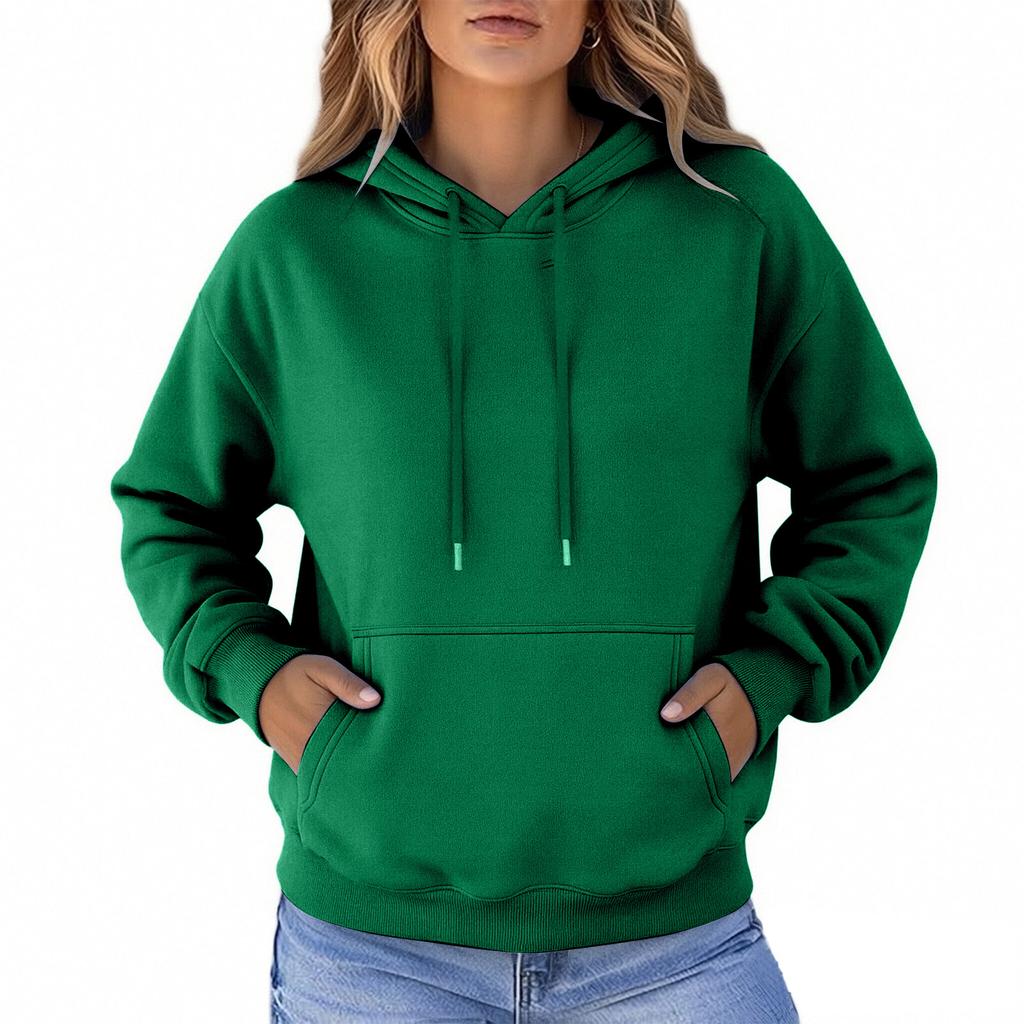 Damen Color Lockere Passform Übergröße Langarm Sweatshirt mit Tasche für Lässige Alltagsmode