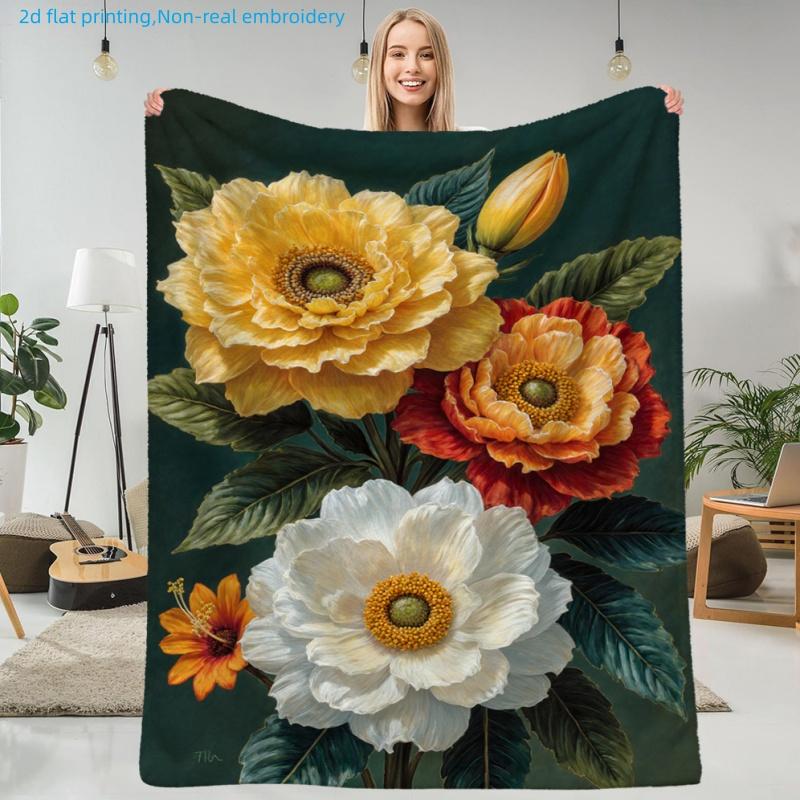 1pc Floral Print Blanket, Autumn Floral Pattern, Multiple Sizes Available, Autumn Thanksgiving Christmas Nap Blanket, Suitable for Living Room, Bedroo