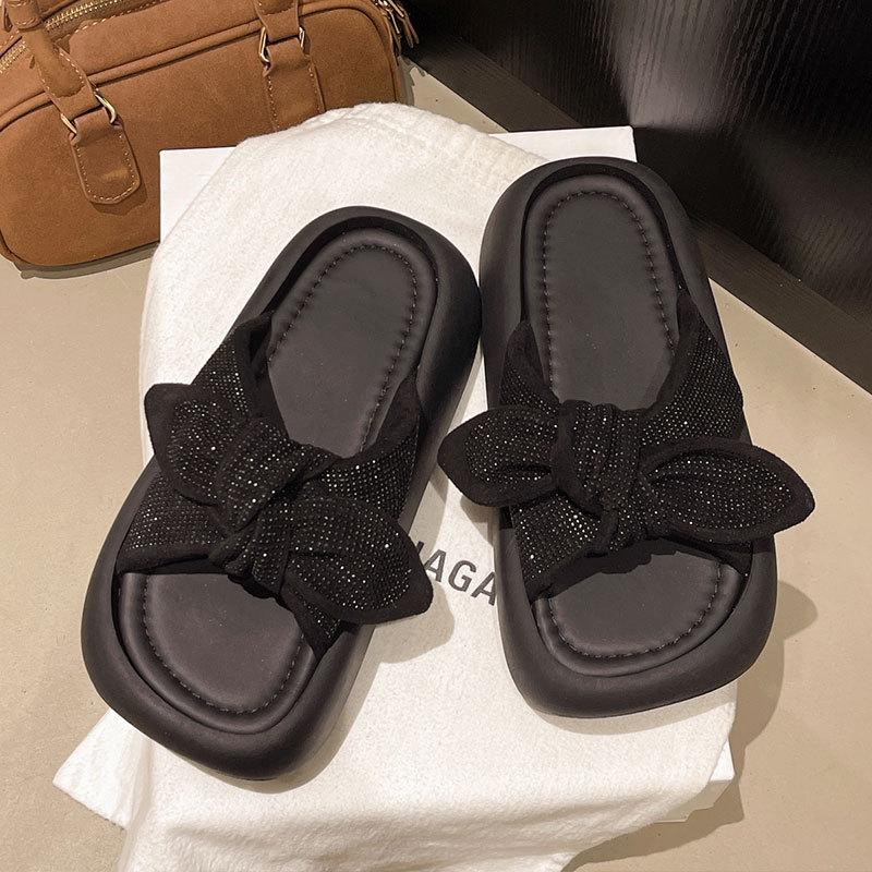 Thick-bottomed bow one-word women's summer 2025 new fashion versatile trend wear sandals casual slippers