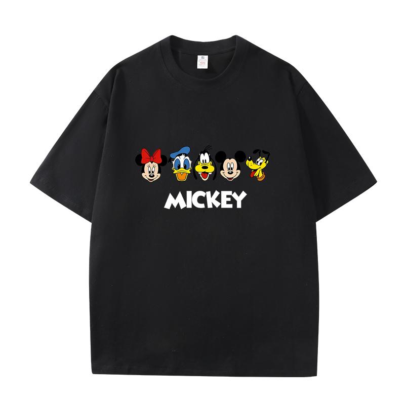 

D06-91 MINISO 2026 Лето Высококачественная Печатная Чистохлопковая Мужская и Женская Футболка с Коротким Рукавом и Круглым Вырезом в Стиле Плечо для Пары S чёрный