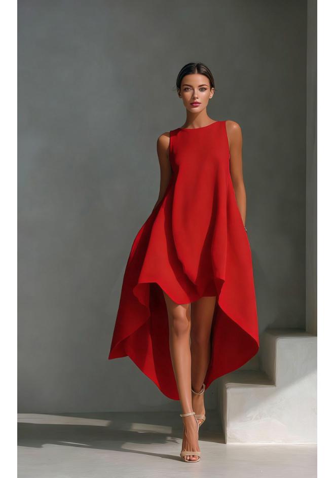 Elegant European & American Style Sleeveless Dress with Round Neck and Irregular Hem.