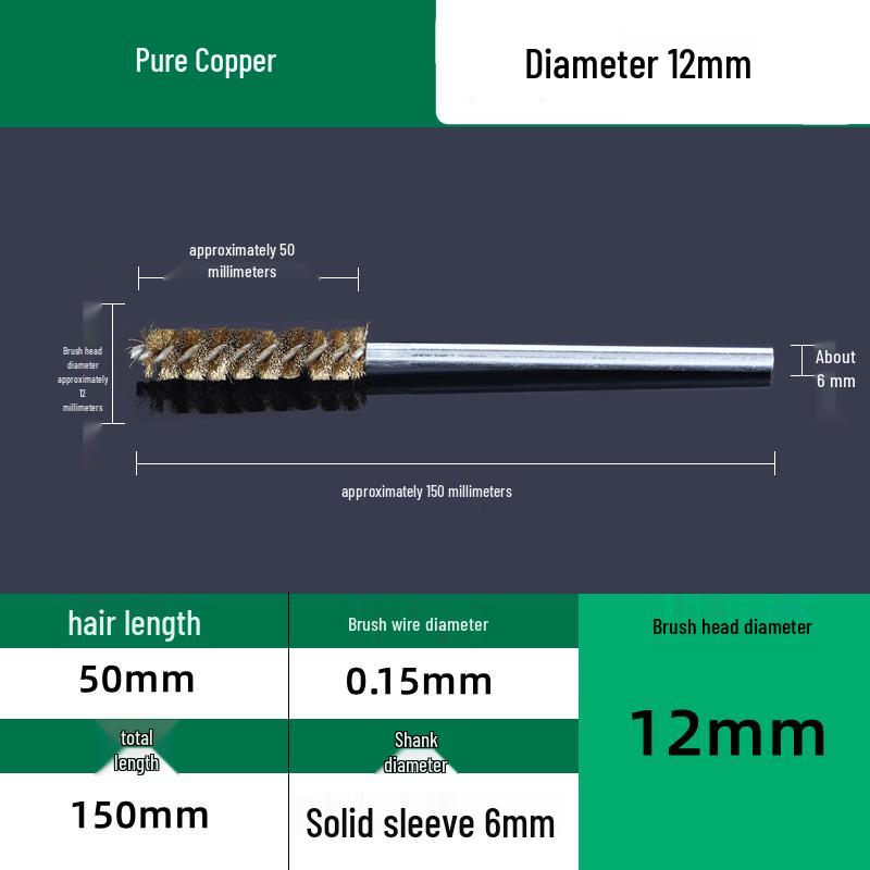 Industrial Rust Removal and Polishing Brush with Handle - Stainless Steel and Copper Wire for Inner Hole Sanding