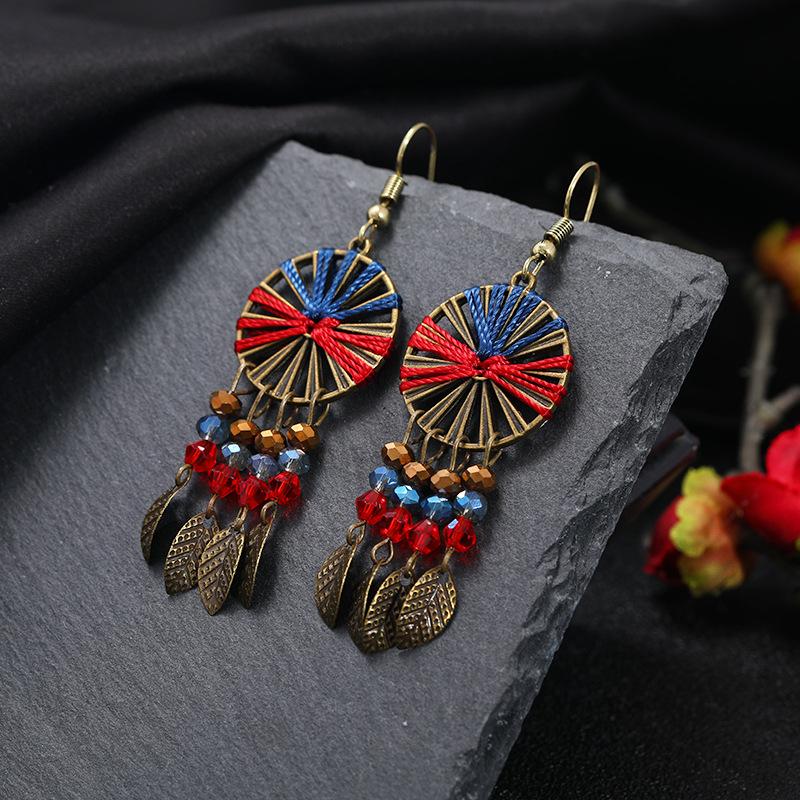 Ethnic Style Retro Handmade Earrings Woven Dream Catcher Long Fringed Earrings Femininity Versatile Holiday Ear Jewelry
