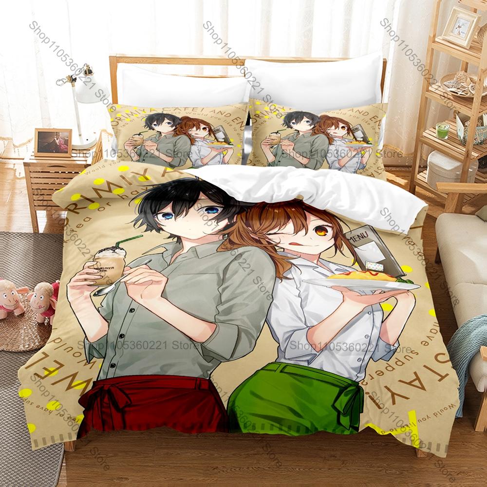 Japanese Kpop Horimiya Bedding Set 3Pcs Cartoon Character Printed Duvet Cover Set Bedroom Decor Gift For Fans