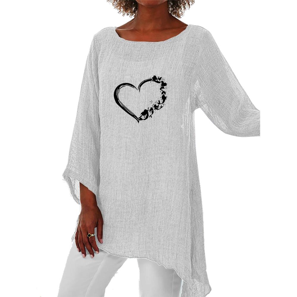 Frauen Frühling & Sommer Dünne Lange Hemd Weibliche Casual 3/4 Langarm Top Mode Druck Plus Größe Runde Kragen Lose hemd