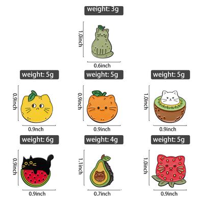 Fruit Cat Enamel Pins Custom Brooches Lapel Badges Strawberry Watermelon Pear Cat Funny Jewelry Gift for Kids Friends