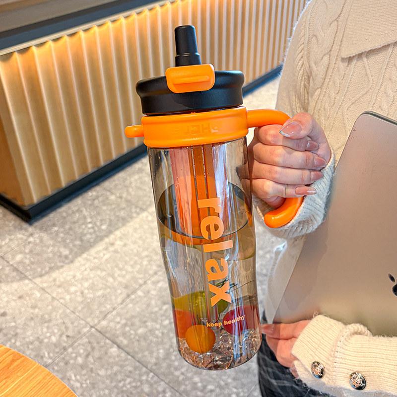 Water bottle summer double drinking cup straw cup large capacity ice cup high temperature resistant portable anti-drop sports water cup plastic cup